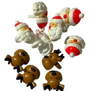 Santa Face & Reindeer Acrylic Rings lot of 10 Collectibles (6 Santa, 4 Reindeer)